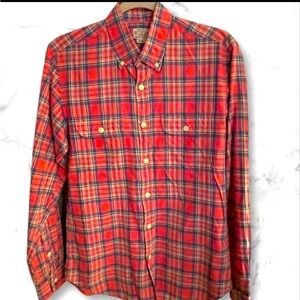 J.Crew Men's Red Plaid Flannel Long Sleeve Casual Button-Down Shirt